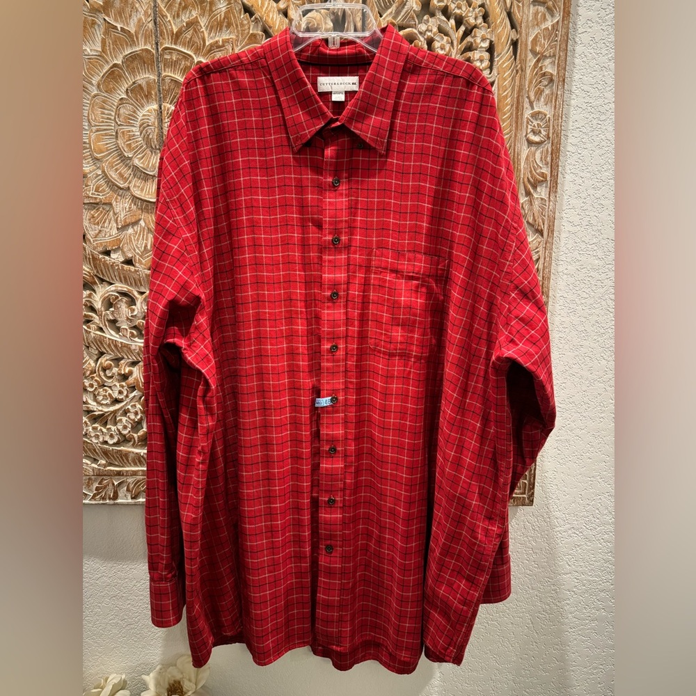 Cutter & Buck Red Plaid Light Flannel Big & Tall Man Button Down Shirt- size 4XT - Picture 2 of 9